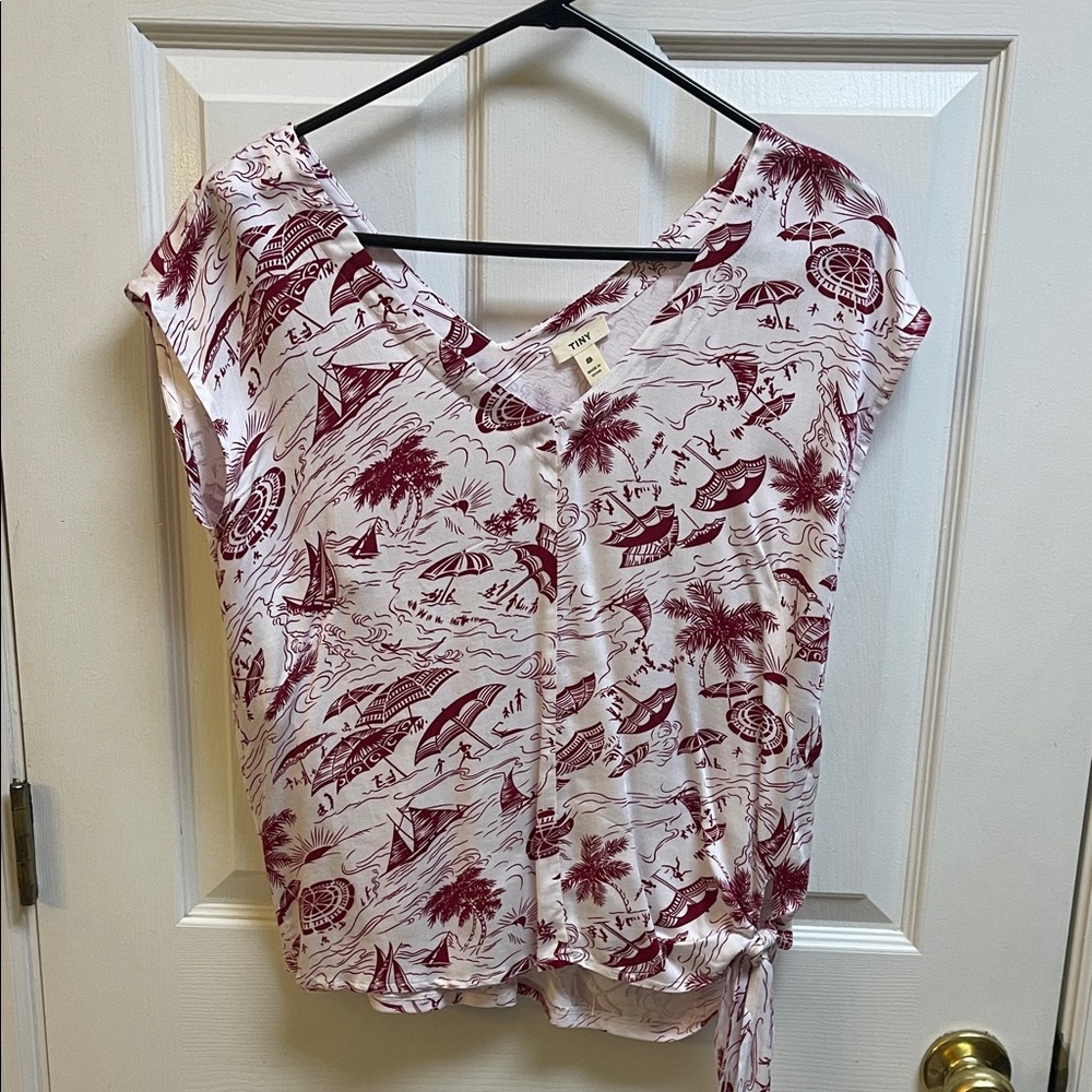 Anthropologie Ivory and Maroon Patterned Blouse